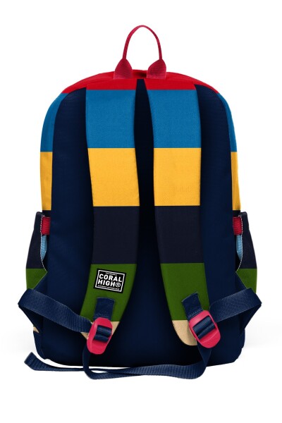 Coral High Kids Lacivert Sarı Kırmızı Çizgi Desenli Okul Sırt Çantası 33212 - 2
