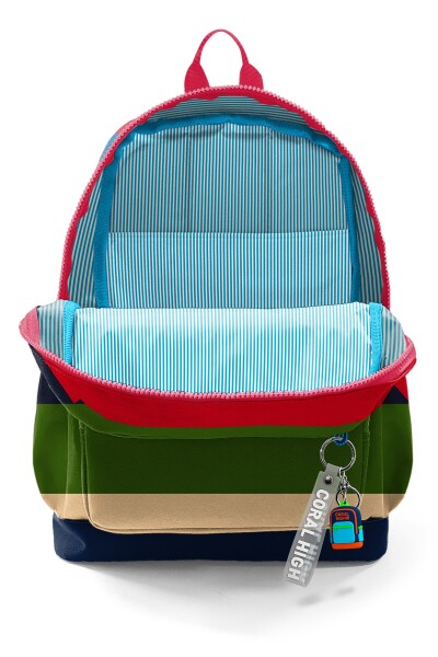 Coral High Kids Lacivert Sarı Kırmızı Çizgi Desenli Okul Sırt Çantası 33212 - 3