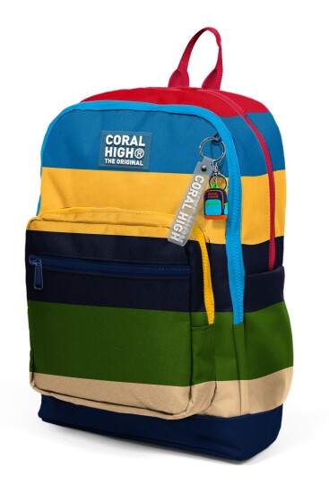Coral High Kids Lacivert Sarı Kırmızı Çizgi Desenli Okul Sırt Çantası 33212 - 6