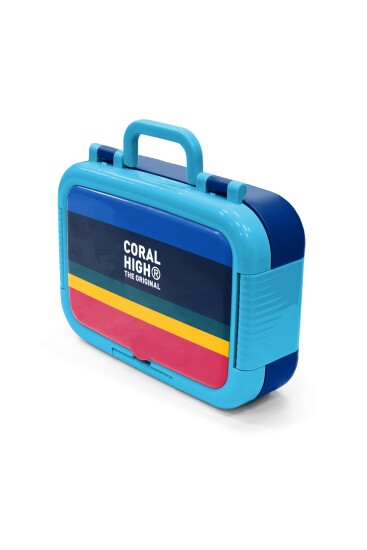 Coral High Kids Lacivert Sarı Kırmızı Çizgi Desenli Paslanmaz Çelik Beslenme Kabı 39122 - 4