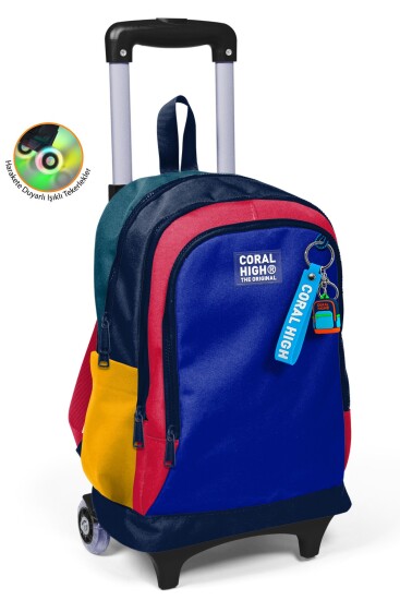 Coral High Kids Lacivert Sarı Kırmızı Üç Bölmeli Çekçekli Okul Sırt Çantası 34022 - Coral High
