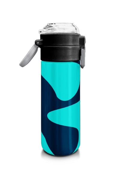 Coral High Kids Lacivert Turkuaz Desenli Pipetli ve Direkt İçim Çelik Termos 500 ml 31886 - 2
