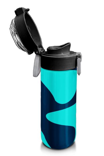 Coral High Kids Lacivert Turkuaz Desenli Pipetli ve Direkt İçim Çelik Termos 500 ml 31886 - 6