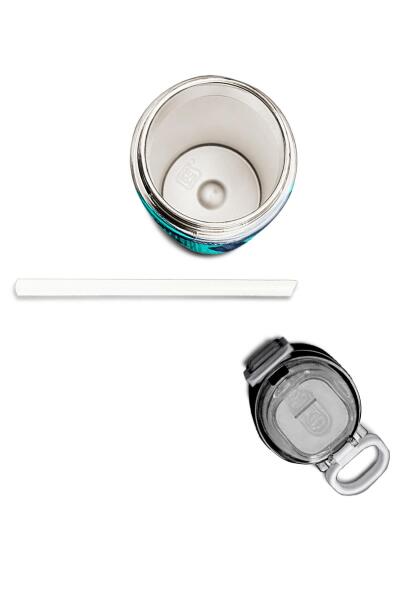 Coral High Kids Lacivert Turkuaz Desenli Pipetli ve Direkt İçim Çelik Termos 500 ml 31886 - 7