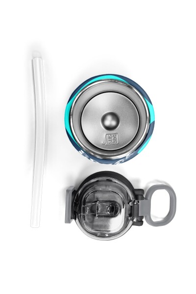 Coral High Kids Lacivert Turkuaz Desenli Pipetli ve Direkt İçim Çelik Termos 500 ml 31886 - 7