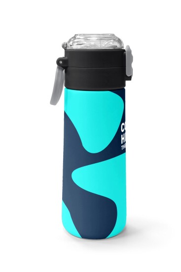 Coral High Kids Lacivert Turkuaz Desenli Pipetli ve Direkt İçim Çelik Termos 500 ml 31886 - 2