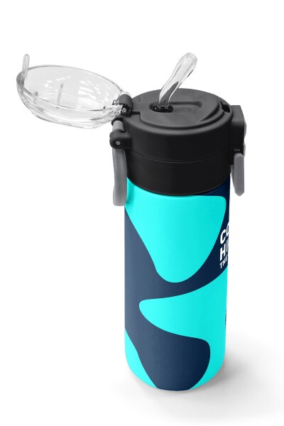 Coral High Kids Lacivert Turkuaz Desenli Pipetli ve Direkt İçim Çelik Termos 500 ml 31886 - 5