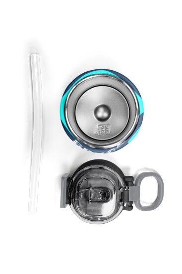 Coral High Kids Lacivert Turkuaz Desenli Pipetli ve Direkt İçim Çelik Termos 500 ml 31886 - 7