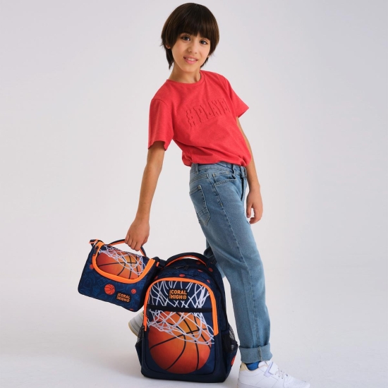 Coral High Kids Lacivert Turuncu Basketbol Desenli 3’lü Okul Çanta Seti SET0123493 - 2
