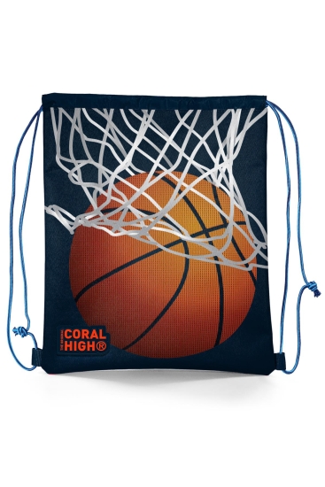 Coral High Kids Lacivert Turuncu Basketbol Desenli İpli Büzgülü Sırt Çantası 22698 - Coral High KIDS