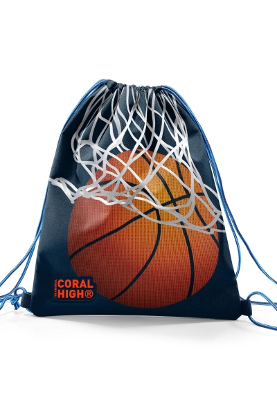 Coral High Kids Lacivert Turuncu Basketbol Desenli İpli Büzgülü Sırt Çantası 22698 - 2