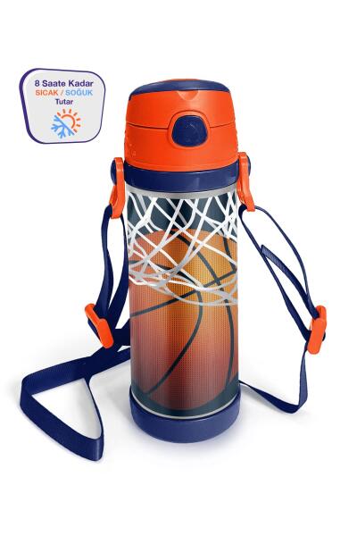 Coral High Kids Lacivert Turuncu Basketbol Desenli Pipetli Çelik Termos 500 ml 11927 - 1