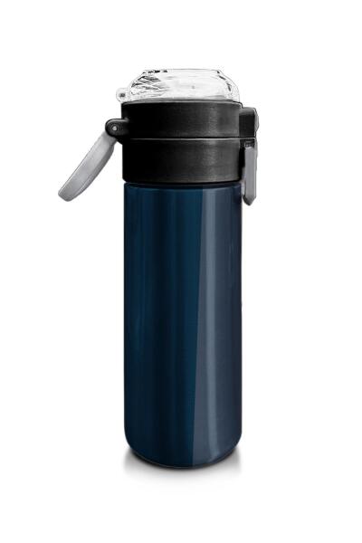 Coral High Kids Lacivert Turuncu Çizgili Pipetli ve Direkt İçim Çelik Termos 500 ml 31998 - 2