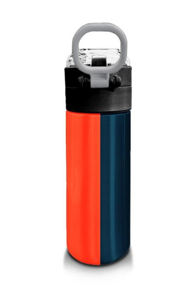 Coral High Kids Lacivert Turuncu Çizgili Pipetli ve Direkt İçim Çelik Termos 500 ml 31998 - 3