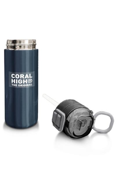 Coral High Kids Lacivert Turuncu Çizgili Pipetli ve Direkt İçim Çelik Termos 500 ml 31998 - 4