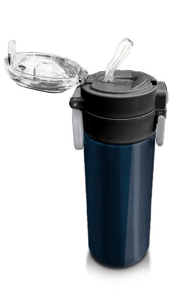 Coral High Kids Lacivert Turuncu Çizgili Pipetli ve Direkt İçim Çelik Termos 500 ml 31998 - 5