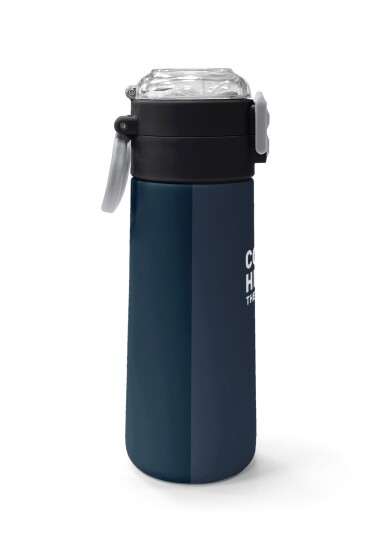 Coral High Kids Lacivert Turuncu Çizgili Pipetli ve Direkt İçim Çelik Termos 500 ml 31998 - 2