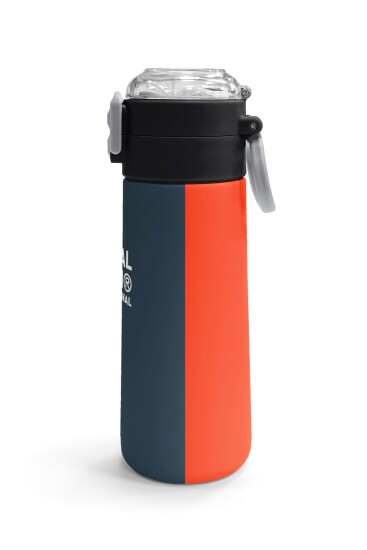 Coral High Kids Lacivert Turuncu Çizgili Pipetli ve Direkt İçim Çelik Termos 500 ml 31998 - 3
