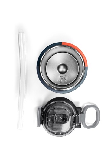 Coral High Kids Lacivert Turuncu Çizgili Pipetli ve Direkt İçim Çelik Termos 500 ml 31998 - 7