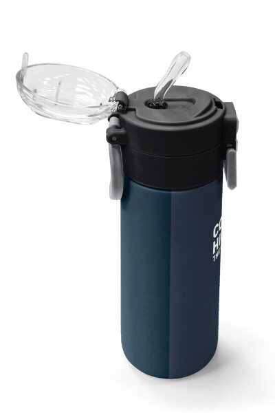 Coral High Kids Lacivert Turuncu Çizgili Pipetli ve Direkt İçim Çelik Termos 500 ml 31998 - 5