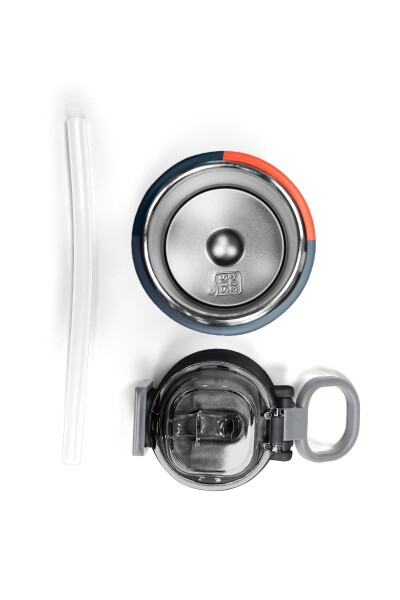 Coral High Kids Lacivert Turuncu Çizgili Pipetli ve Direkt İçim Çelik Termos 500 ml 31998 - 7