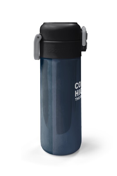 Coral High Kids Lacivert Turuncu Çizgili Pipetli ve Direkt İçim Çelik Termos 500 ml 31998 - 5