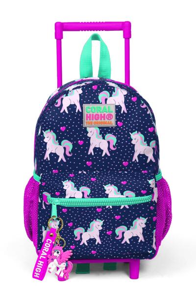 Minik Yuva Çekçekli Sırt Çantası Lacivert Pembe Unicorn Desenli İki Bölmeli 24003 - 3