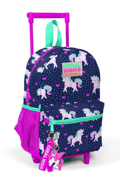 Minik Yuva Çekçekli Sırt Çantası Lacivert Pembe Unicorn Desenli İki Bölmeli 24003 - 1