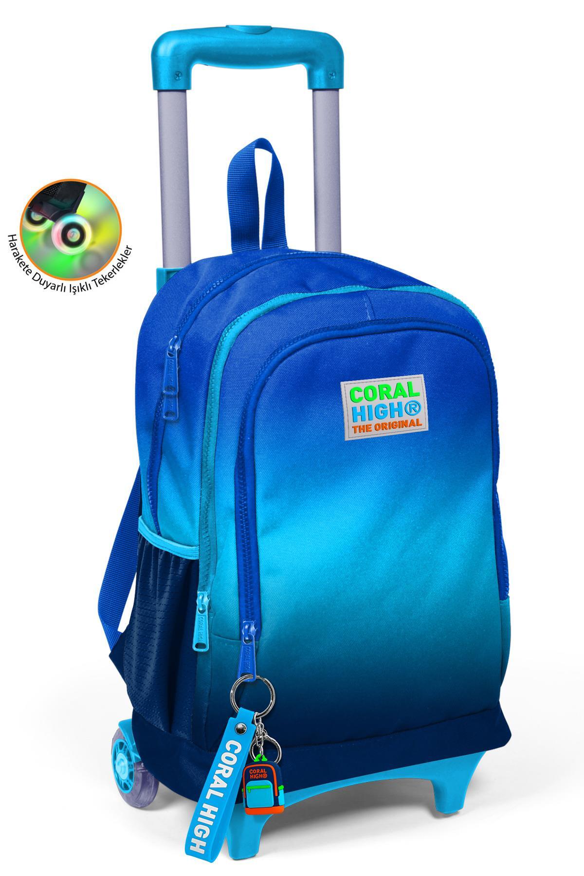 Coral High Kids Lacivert ve Mavi Üç Bölmeli Çekçekli Okul Sırt Çantası 23945