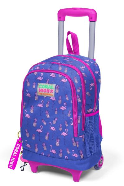 Coral High Kids Lavanta Pembe Flamingo Desenli Üç Bölmeli Çekçekli Okul Sırt Çantası 23132 - 5