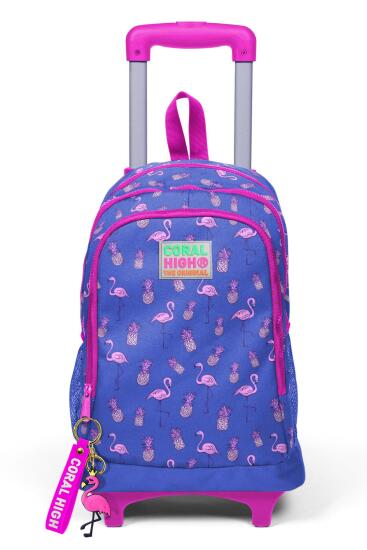 Coral High Kids Lavanta Pembe Flamingo Desenli Üç Bölmeli Çekçekli Okul Sırt Çantası 23132 - 7