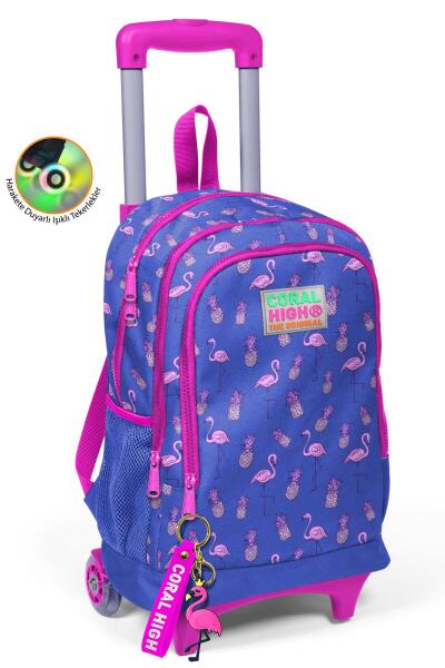 Coral High Kids Lavanta Pembe Flamingo Desenli Üç Bölmeli Çekçekli Okul Sırt Çantası 23132 - 1