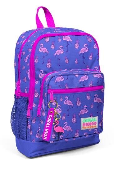 Coral High Kids Lavanta Pembe Flamingo Desenli Dört Bölmeli Okul Sırt Çantası 23112 