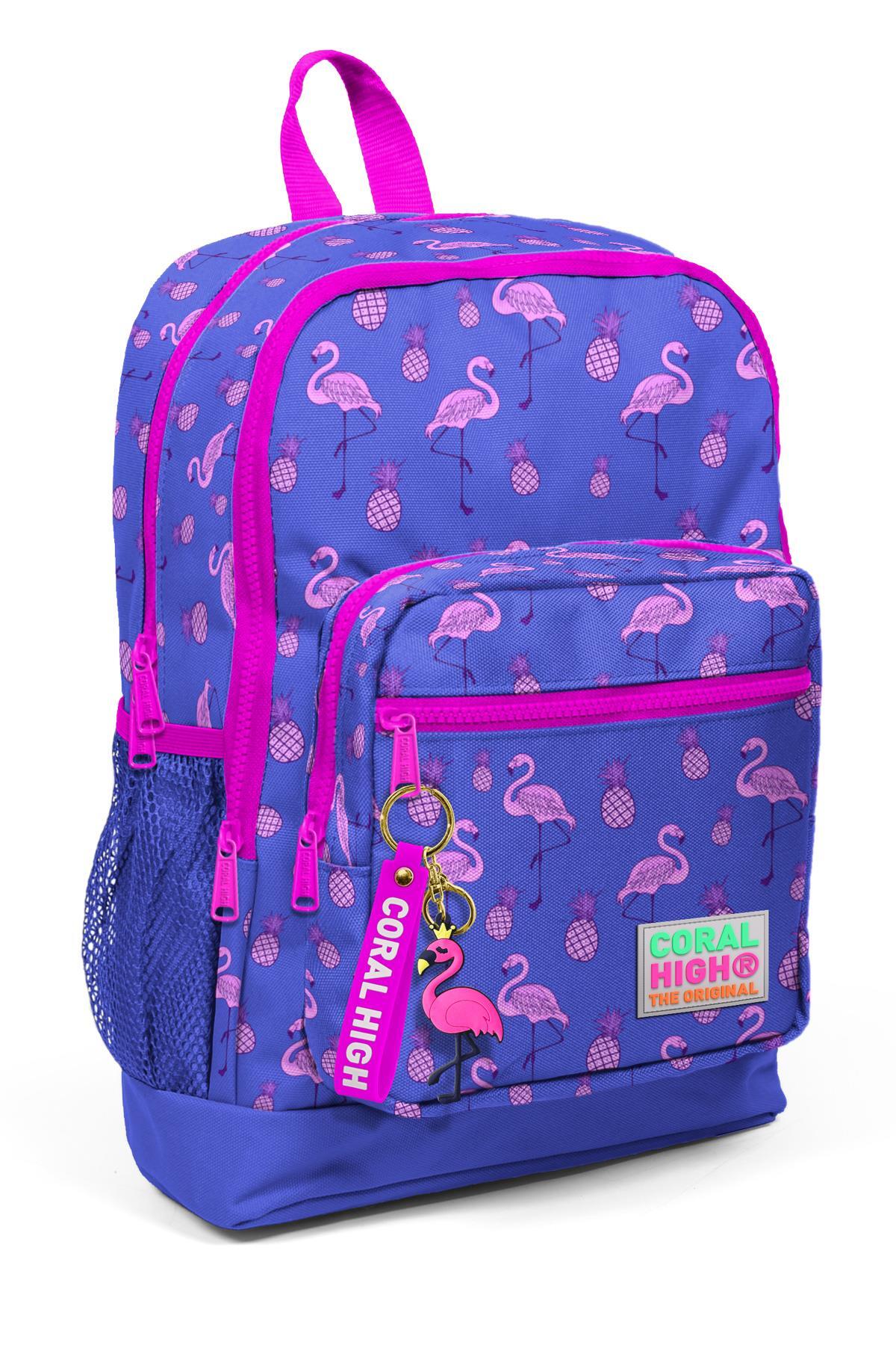 Coral High Kids Lavanta Pembe Flamingo Desenli Dört Bölmeli Okul Sırt Çantası 23112