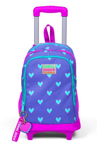 Coral High Kids Lavanta Pembe Kalp Desenli Üç Bölmeli Çekçekli Okul Sırt Çantası 23906 - 7