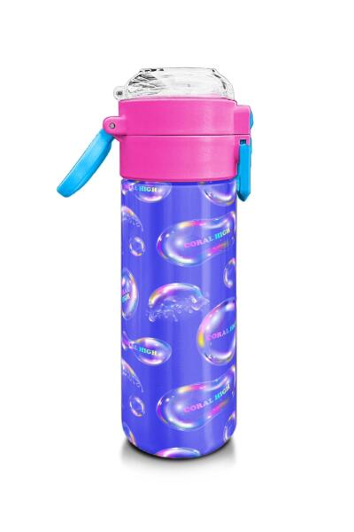 Coral High Kids Lavanta Pembe Baloncuk Desenli Pipetli ve Direkt İçim Çelik Termos 500 ml 31981 - 2