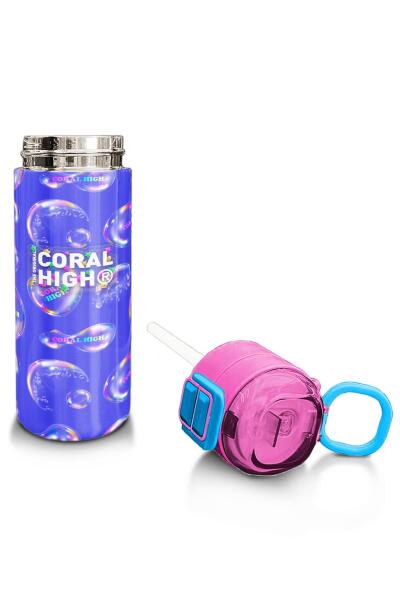 Coral High Kids Lavanta Pembe Baloncuk Desenli Pipetli ve Direkt İçim Çelik Termos 500 ml 31981 - 4