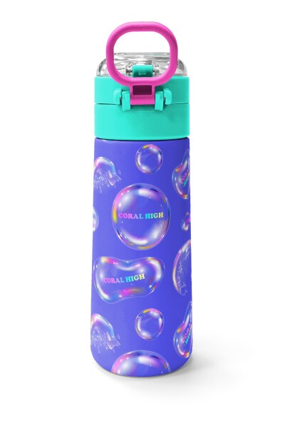 Coral High Kids Lavanta Pembe Baloncuk Desenli Pipetli ve Direkt İçim Çelik Termos 500 ml 31981 - 4