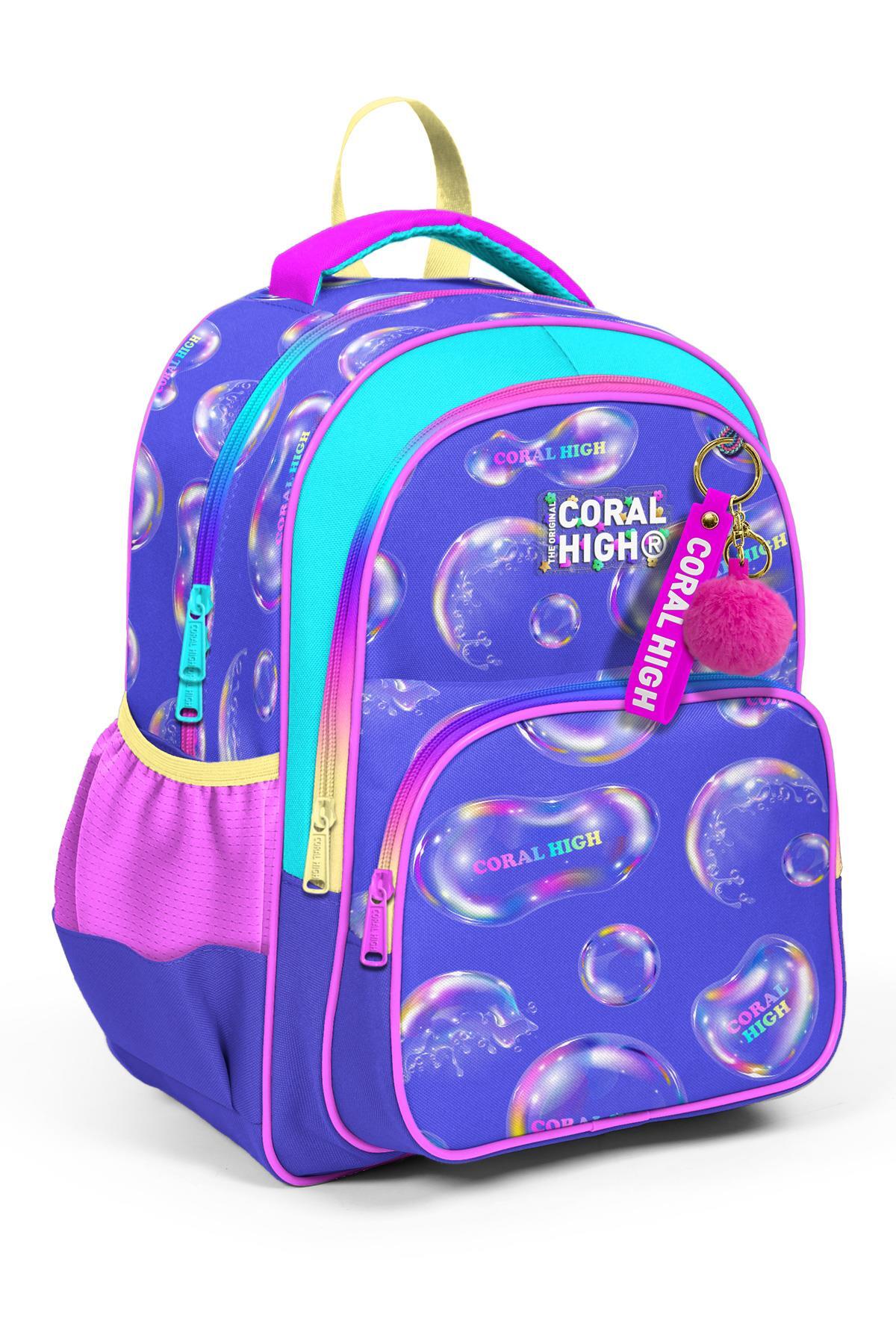 Coral High Kids Lavanta Pembe Baloncuk Desenli Üç Bölmeli Okul Sırt Çantası 23656