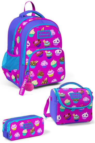 Coral High Kids Lavanta Pembe Cupcake Desenli 3'lü Okul Çanta Seti SET0123495 