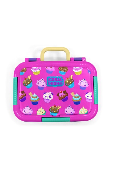 Coral High Kids Lavanta Pembe Cupcake Desenli Paslanmaz Çelik Beslenme Kabı 39307 - 5