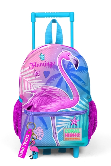Minik Yuva Çekçekli Sırt Çantası Lavanta Pembe Flamingo Desenli İki Bölmeli 24006 - 3