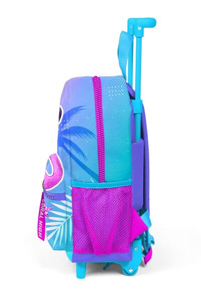 Minik Yuva Çekçekli Sırt Çantası Lavanta Pembe Flamingo Desenli İki Bölmeli 24006 - 6
