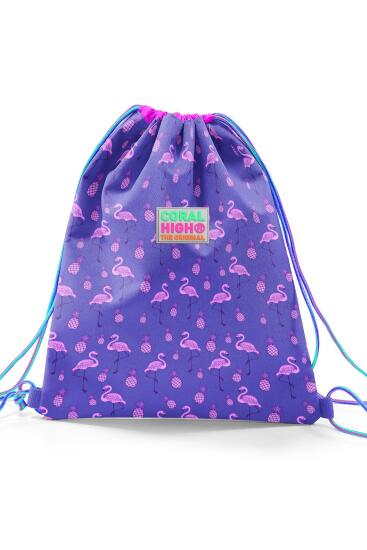 Coral High Kids Lavanta Pembe Flamingo Desenli İpli Büzgülü Sırt Çantası 22450 - 2