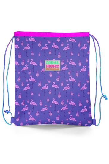Coral High Kids Lavanta Pembe Flamingo Desenli İpli Büzgülü Sırt Çantası 22450 