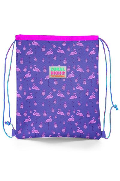 Coral High Kids Lavanta Pembe Flamingo Desenli İpli Büzgülü Sırt Çantası 22450 - 1