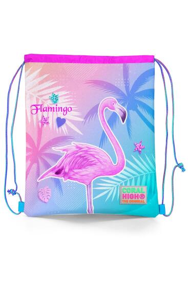 Coral High Kids Lavanta Pembe Flamingo Desenli İpli Büzgülü Sırt Çantası 22461 