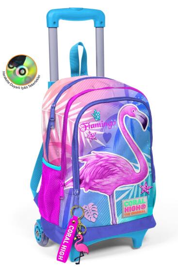 Coral High Kids Lavanta Pembe Flamingo Desenli Üç Bölmeli Çekçekli Okul Sırt Çantası 23905 - Coral High KIDS
