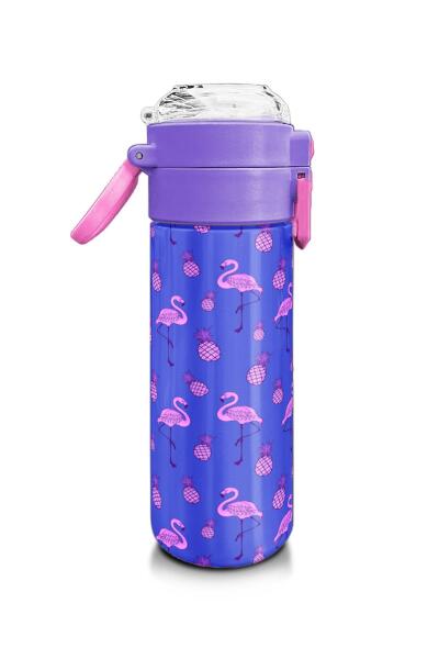 Coral High Kids Lavanta Pembe Flamingo Desenli Pipetli ve Direkt İçim Çelik Termos 500 ml 31905 - 2