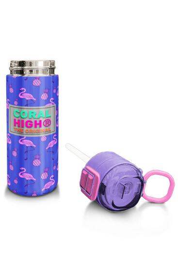 Coral High Kids Lavanta Pembe Flamingo Desenli Pipetli ve Direkt İçim Çelik Termos 500 ml 31905 - 4